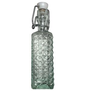 Art Glass Bottle, Square Transparent Geometric Design with Swingtop